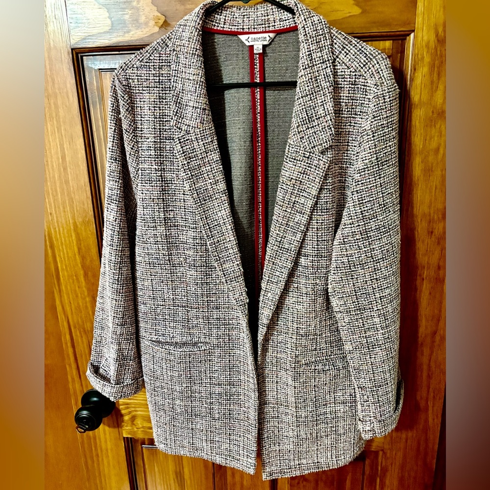 Nanette Lepore Gray Tweed Blazer Modern Suit Jacket